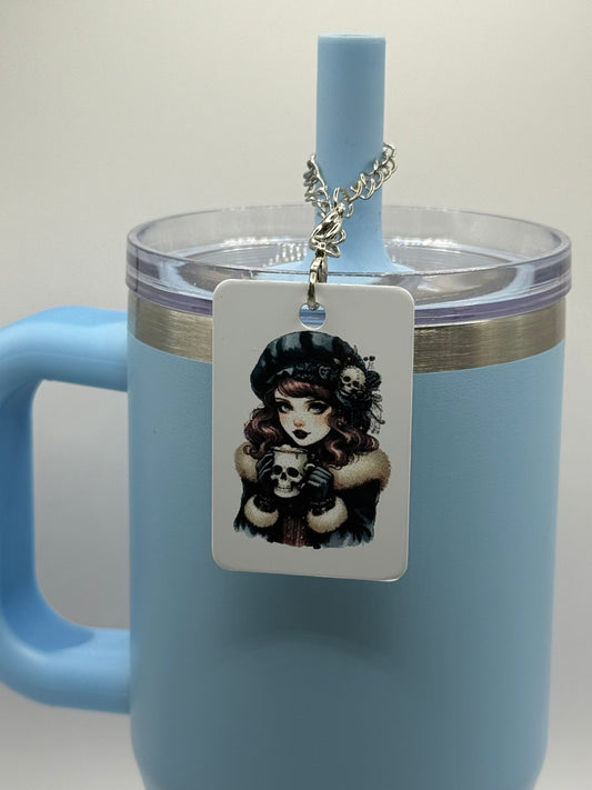 Rectangle charm for tumbler or bag - Goth girl