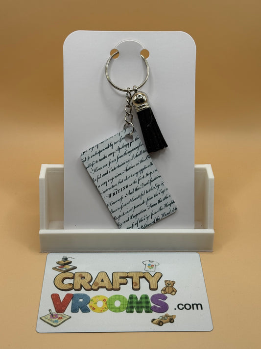 Rectangle keychain w/tassel - Academia goth girl