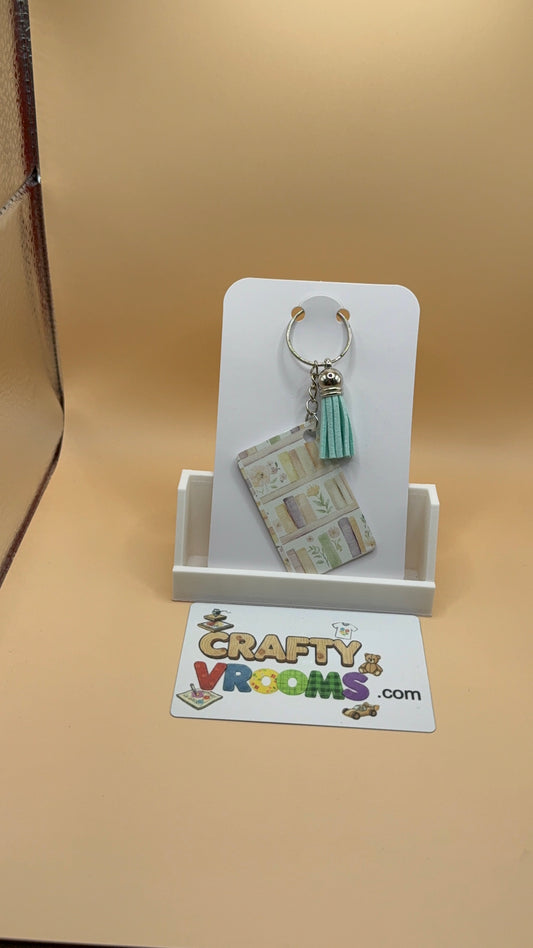 Rectangle keychain w/tassel - Floral peach bouquet