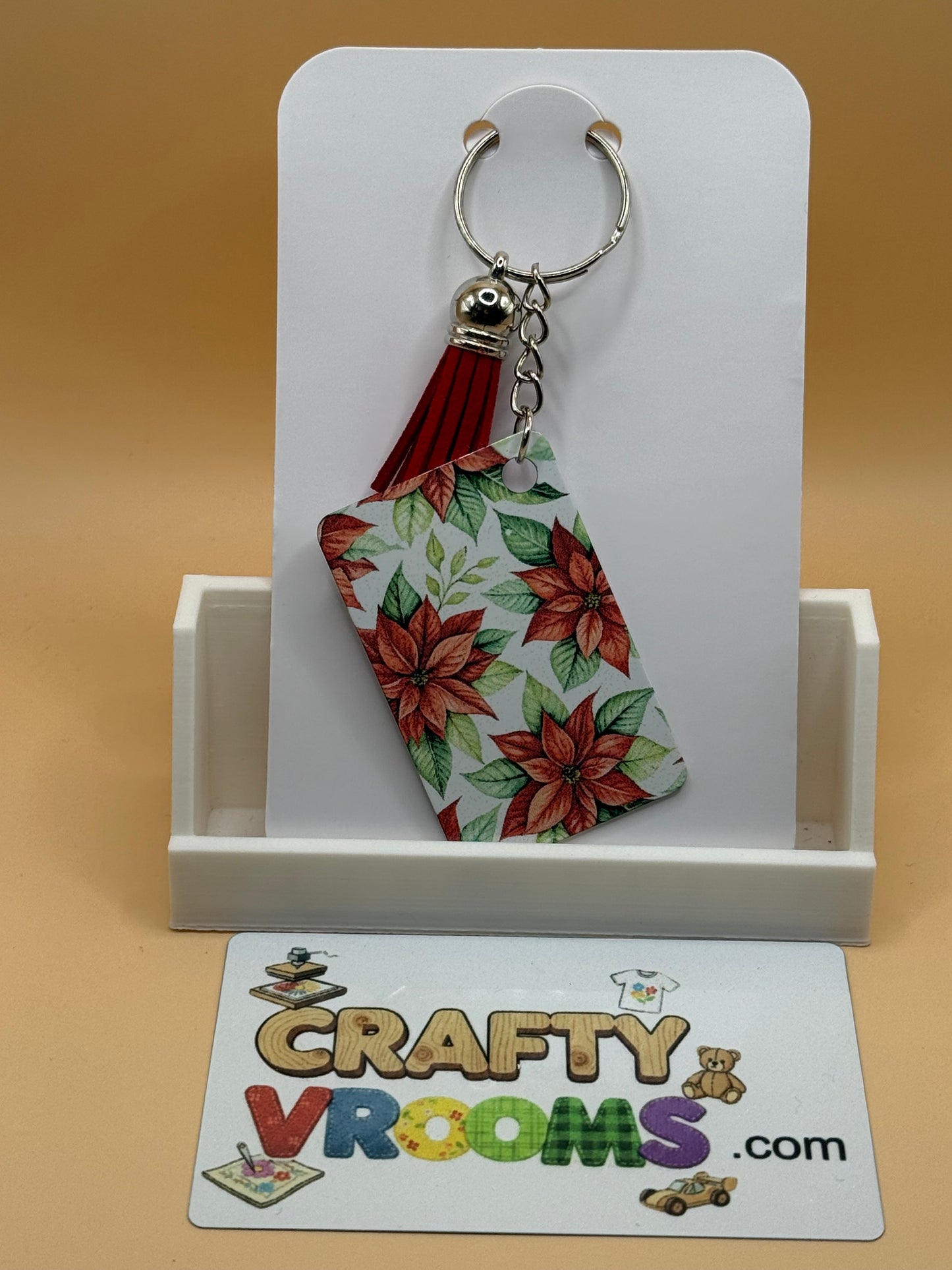 Rectangle keychain w/tassel - Red wine snowman