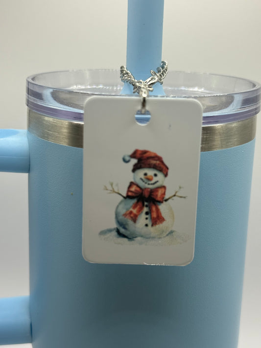 Rectangle charm for tumbler or bag - Snowman
