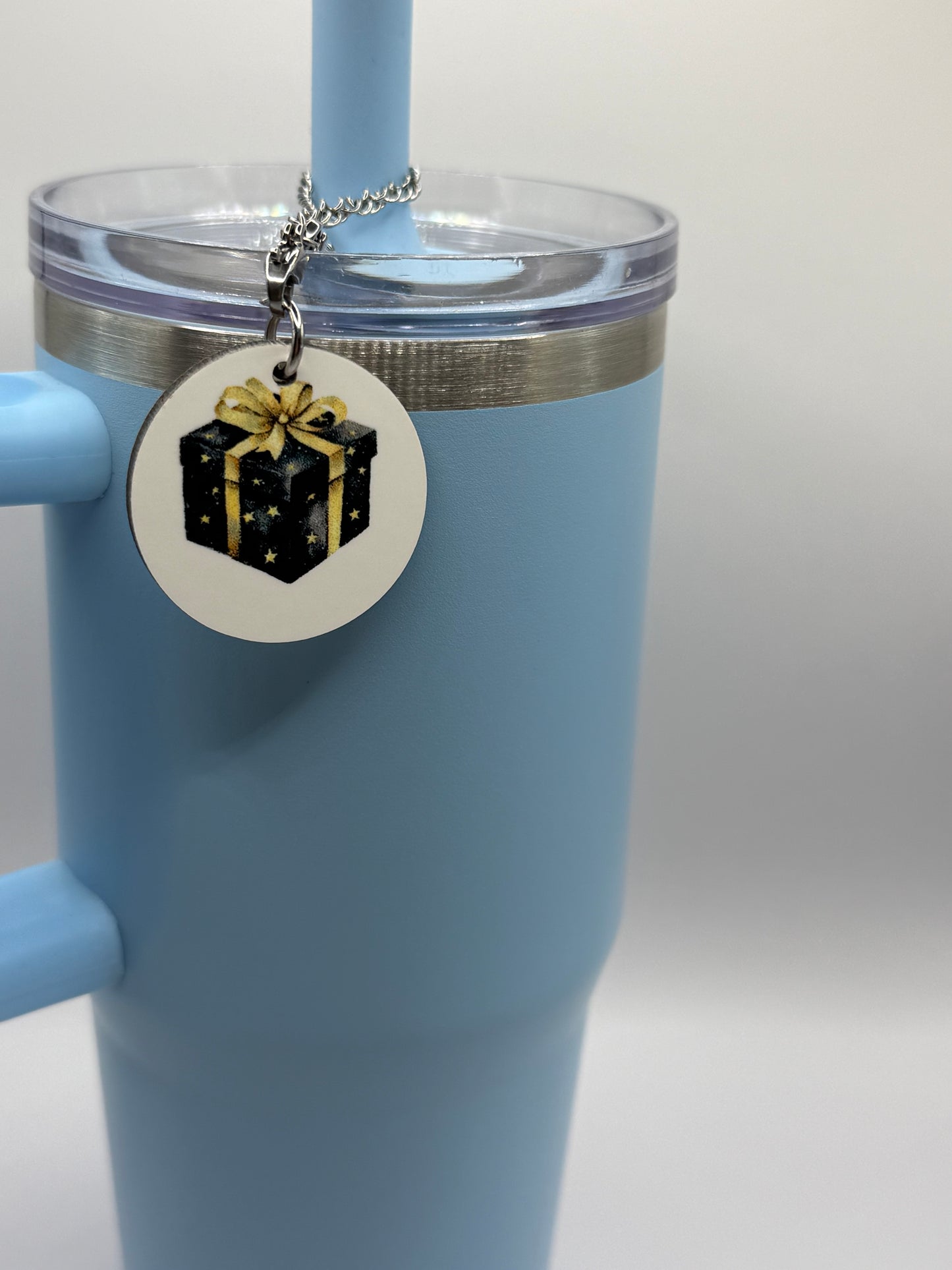 Round charm for tumbler or bag - Black & Gold present