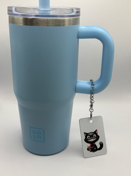 Rectangle charm for tumbler or bag - Grinning cat