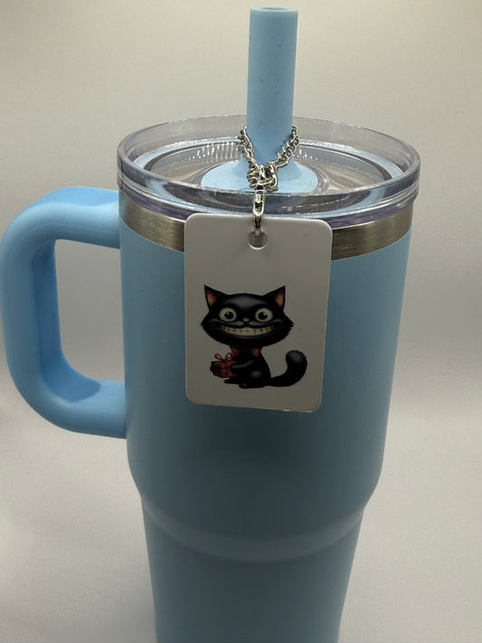 Rectangle charm for tumbler or bag - Grinning cat