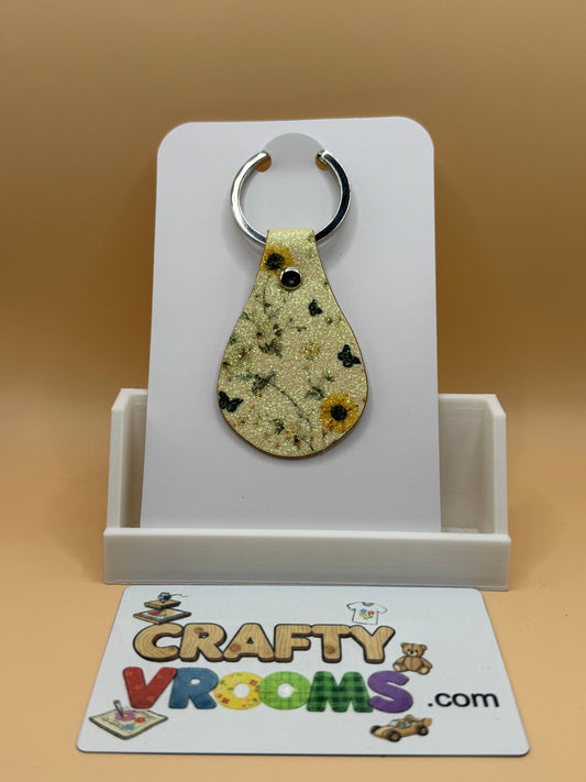 Leatherette key fob-butterfly & sunflower