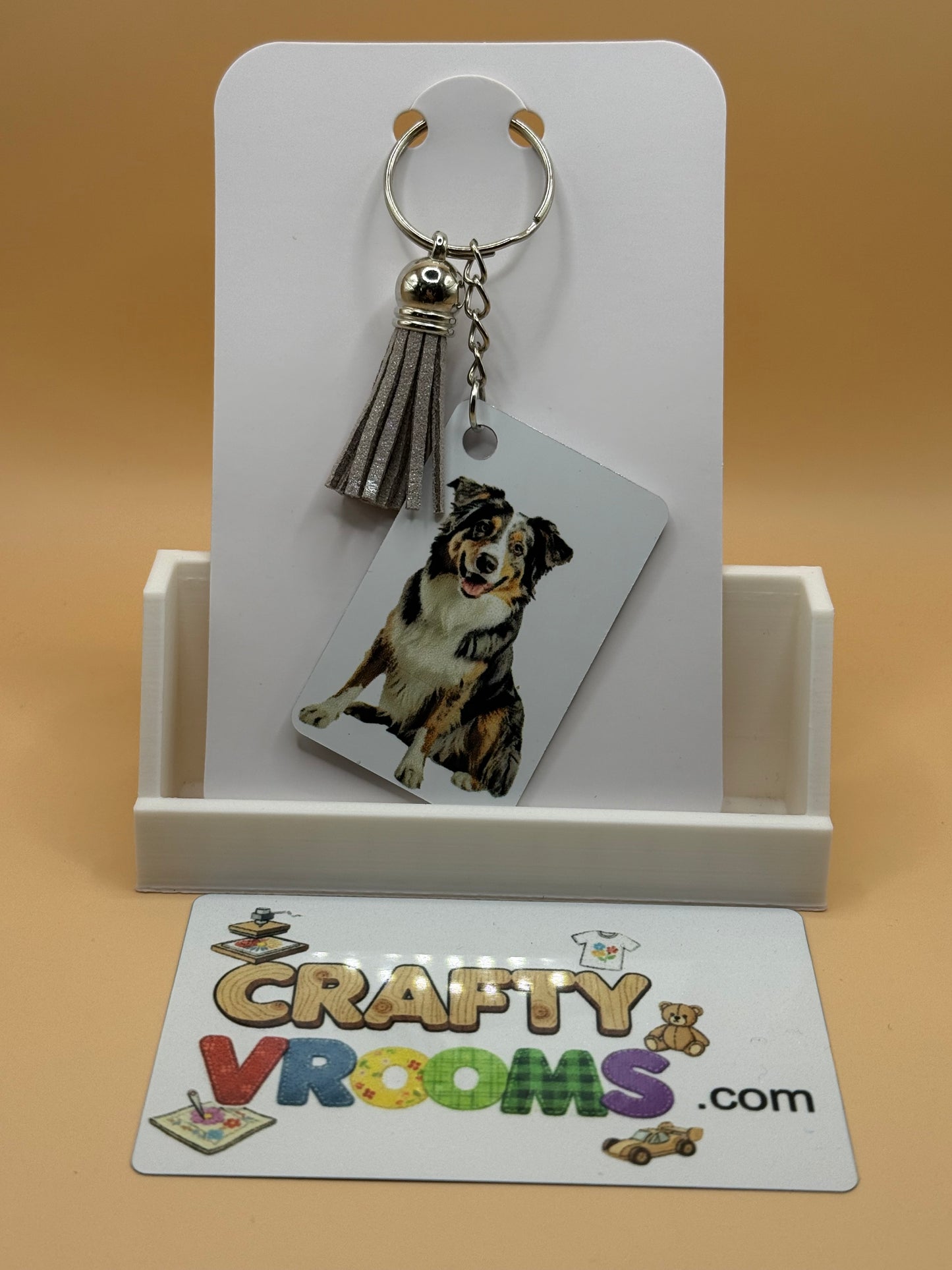 Rectangle keychain w/tassel - Australian Shepard