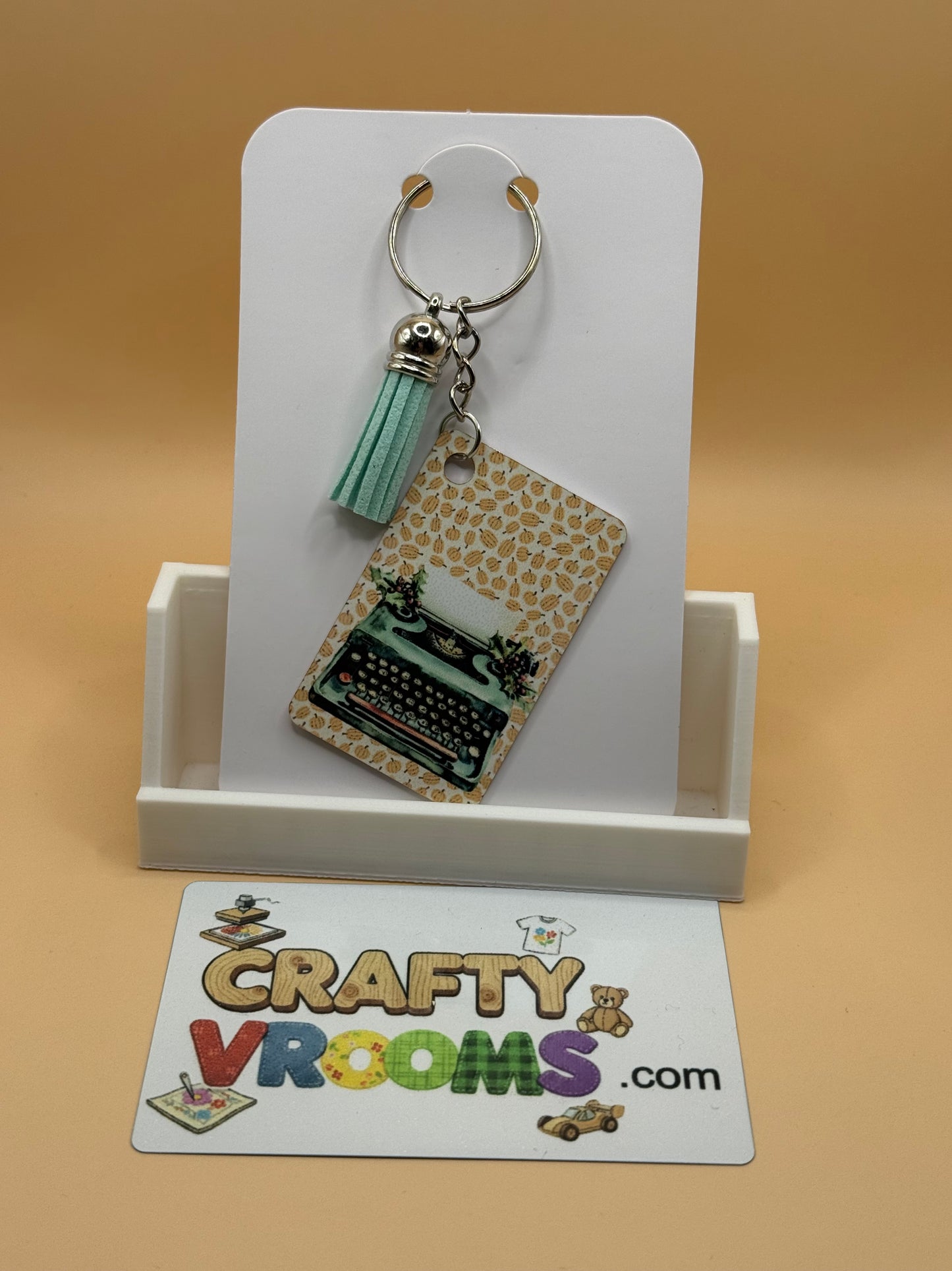 Rectangle keychain w/tassel - Academia typewriter