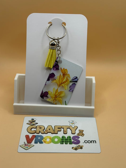 Rectangle keychain w/tassel - Floral wildflowers