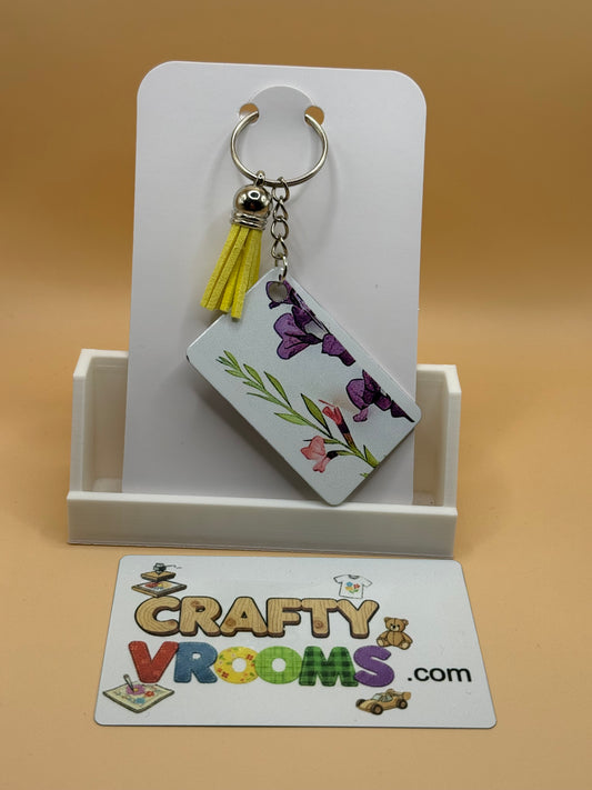 Rectangle keychain w/tassel - Floral wildflowers