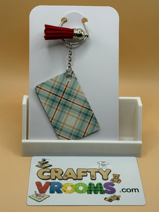 Rectangle keychain w/tassel - Warm plaid