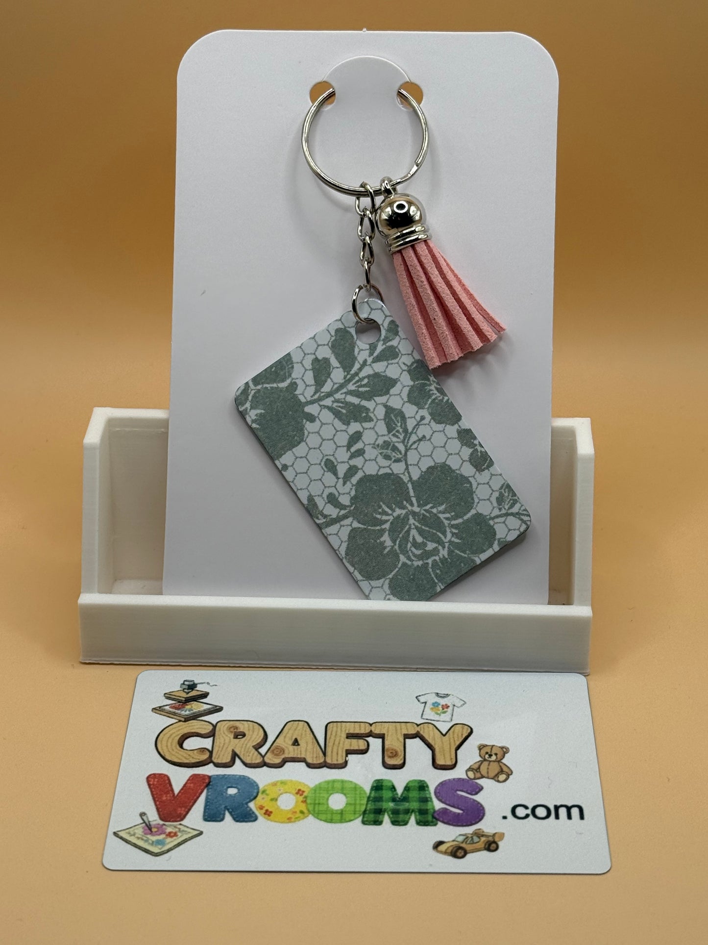 Rectangle keychain w/tassel - Whimsical old lady