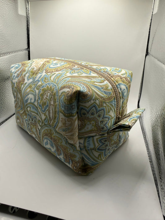 Medium sized travel cosmetic bag - Blue & Brown paisley