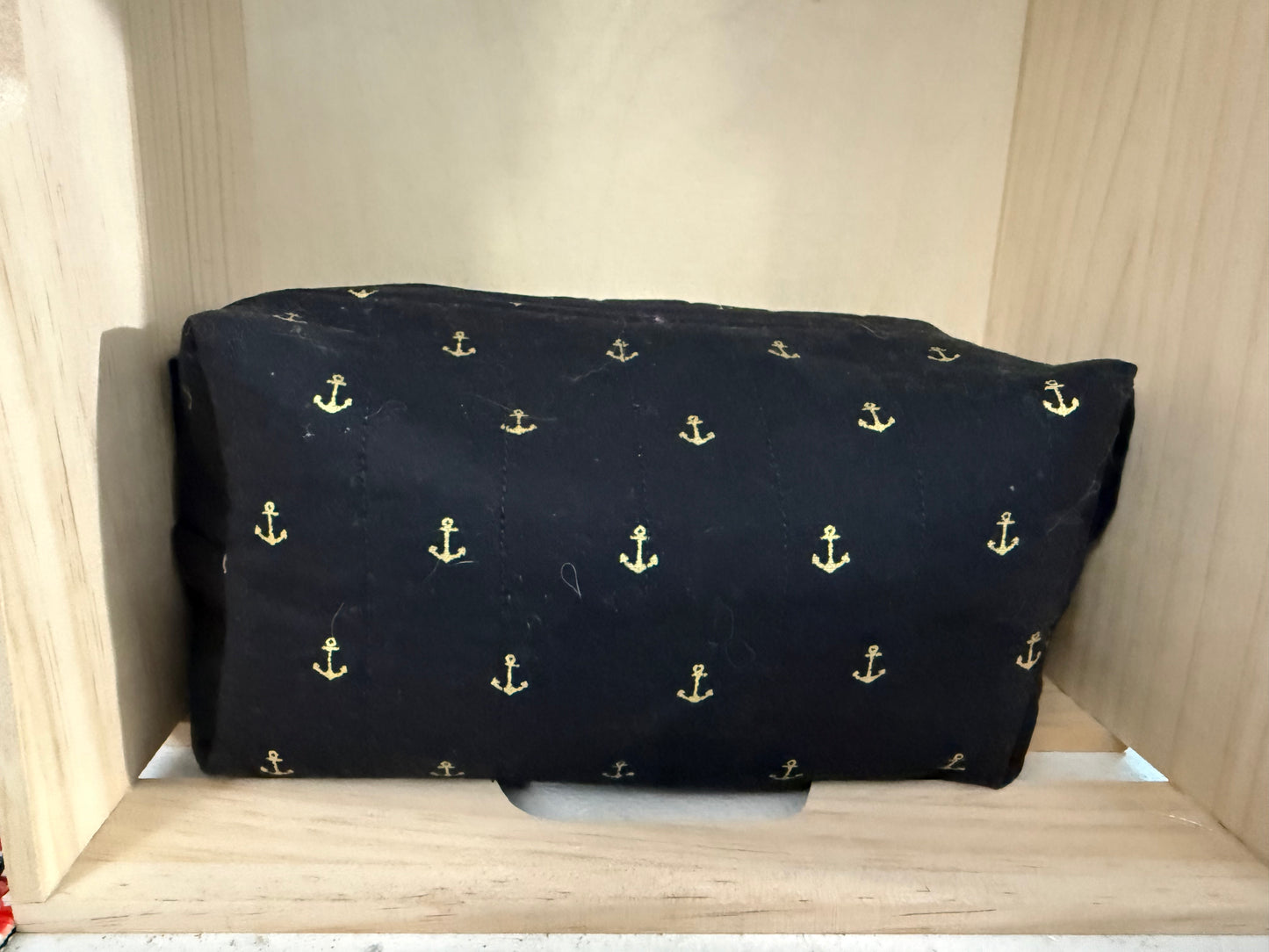 Medium sized travel cosmetic bag - black & gold anchors
