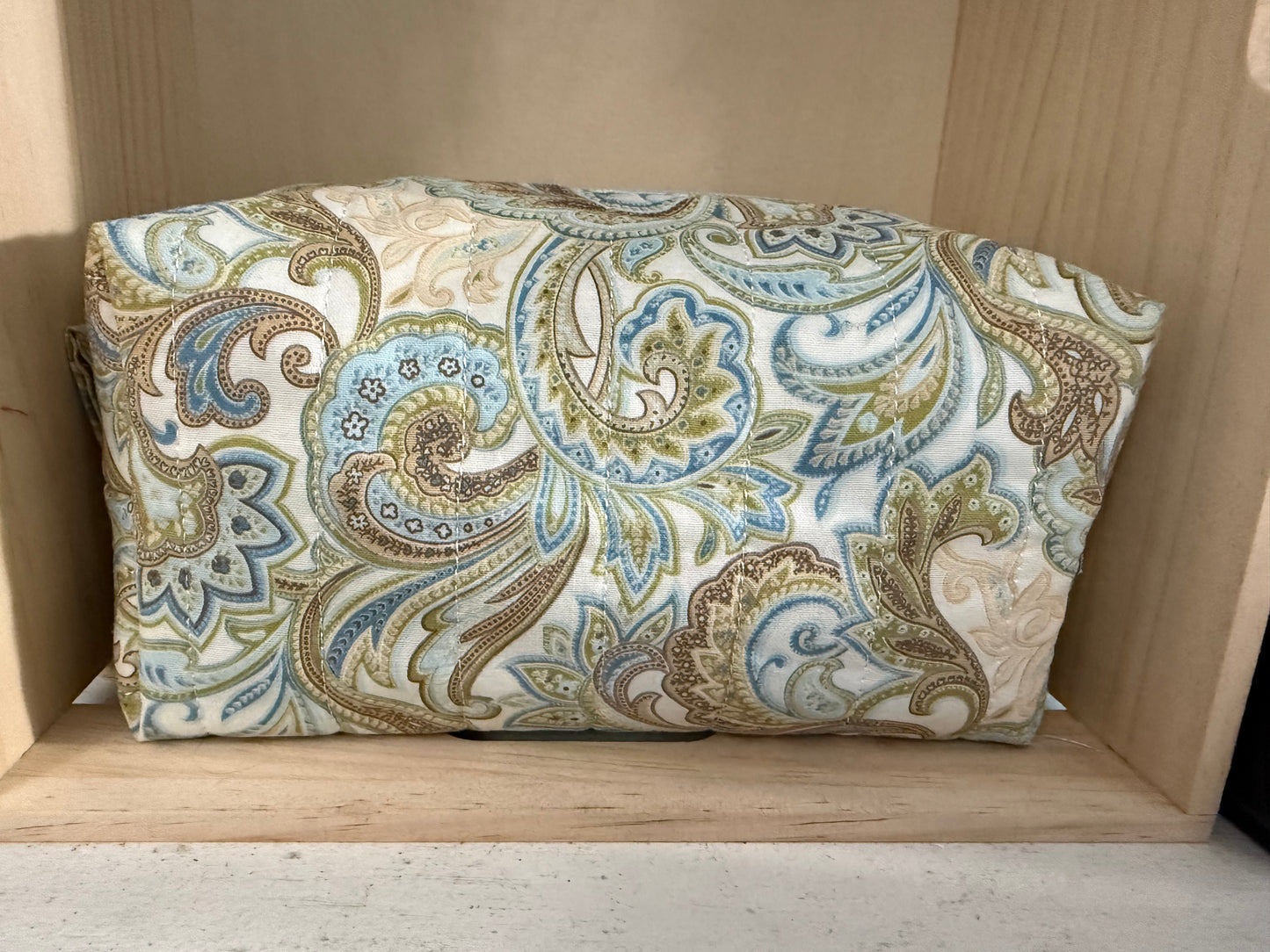 Medium sized travel cosmetic bag - Blue & Brown paisley