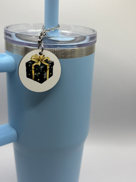 Round charm for tumbler or bag - Black & Gold present