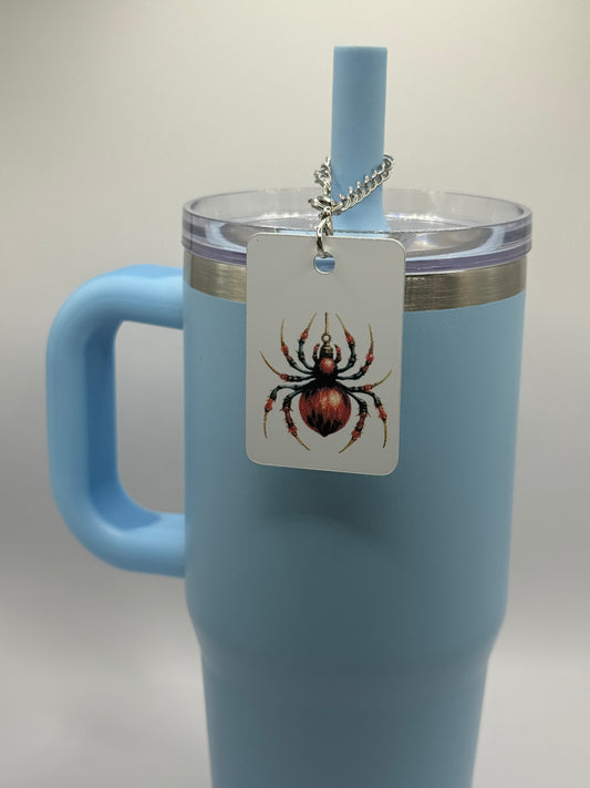 Rectangle charm for tumbler or bag -Jeweled spider